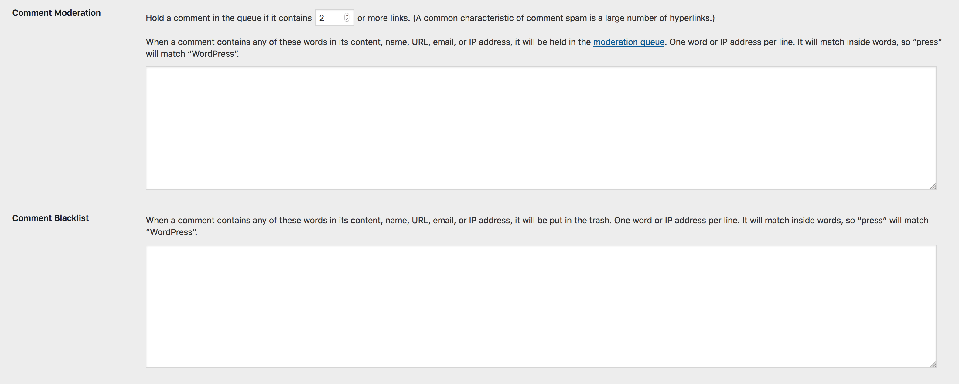 WordPress Comment Moderation