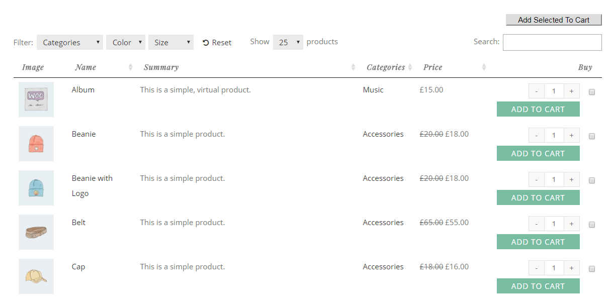 Product Table Example Modified
