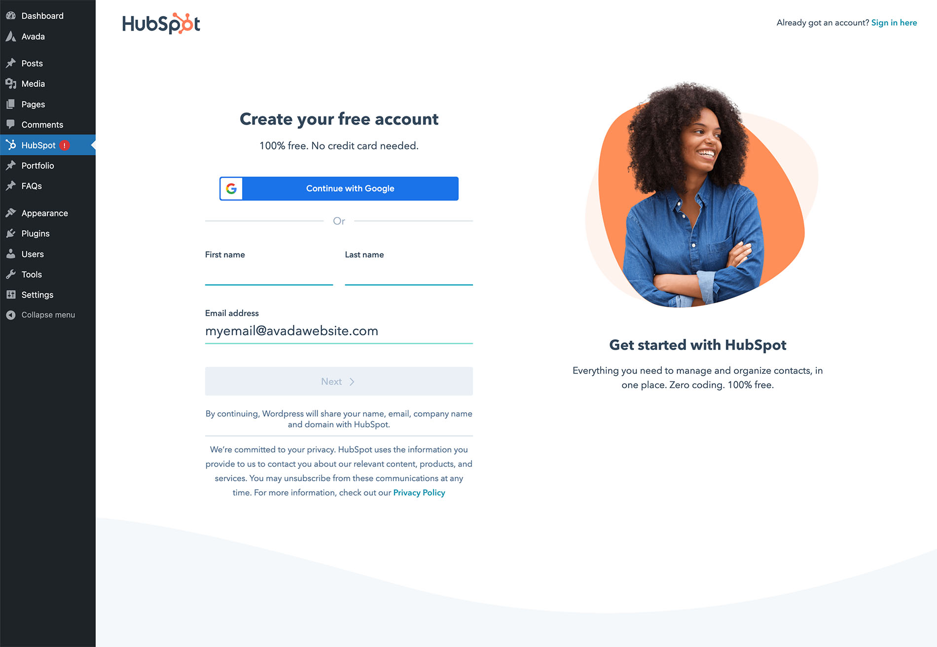 HubSpot Create Account
